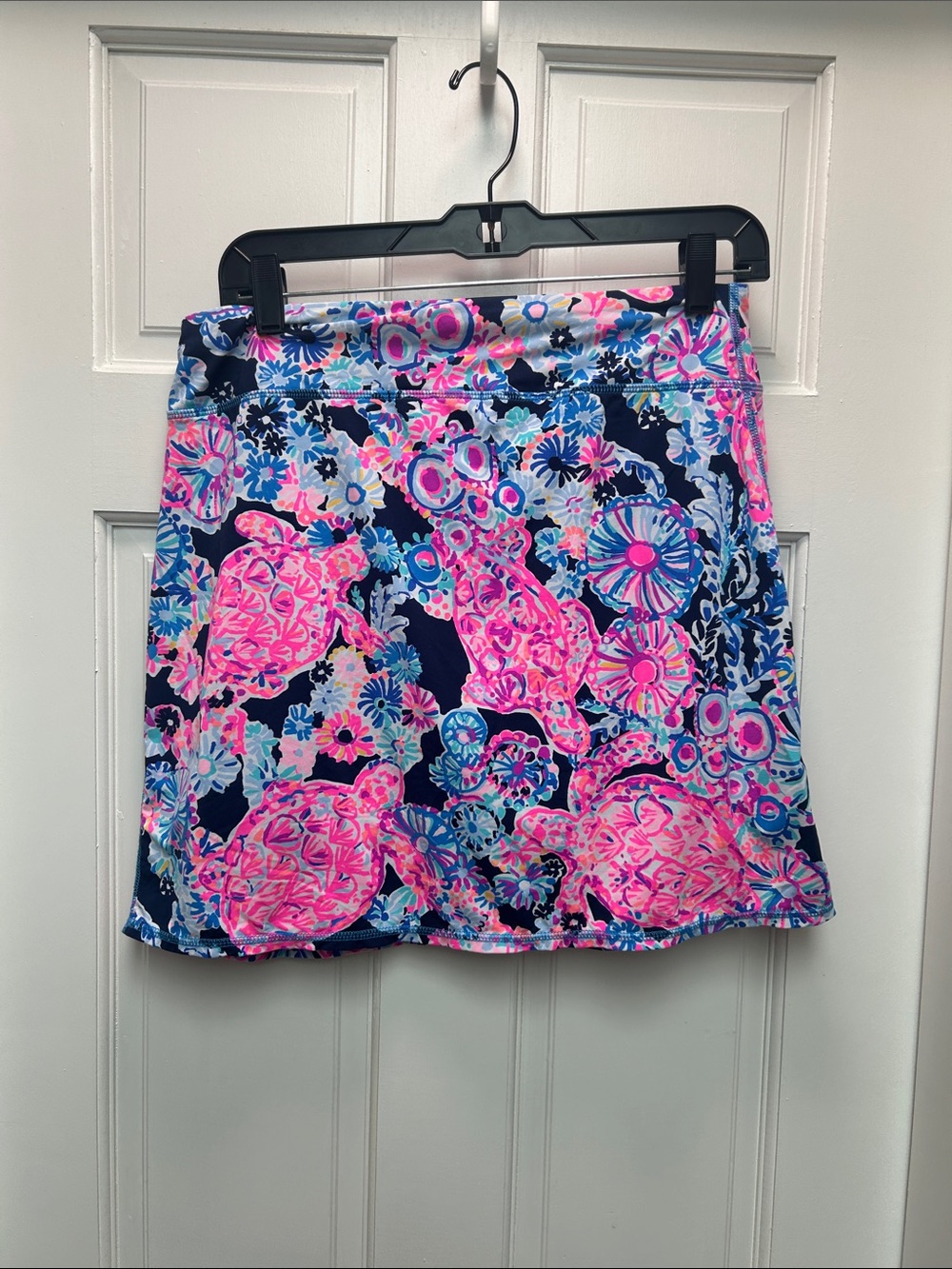 Lilly Pulitzer Navy Mini Skort with Pink & Light Blue Floral Print - Picture 2 of 4